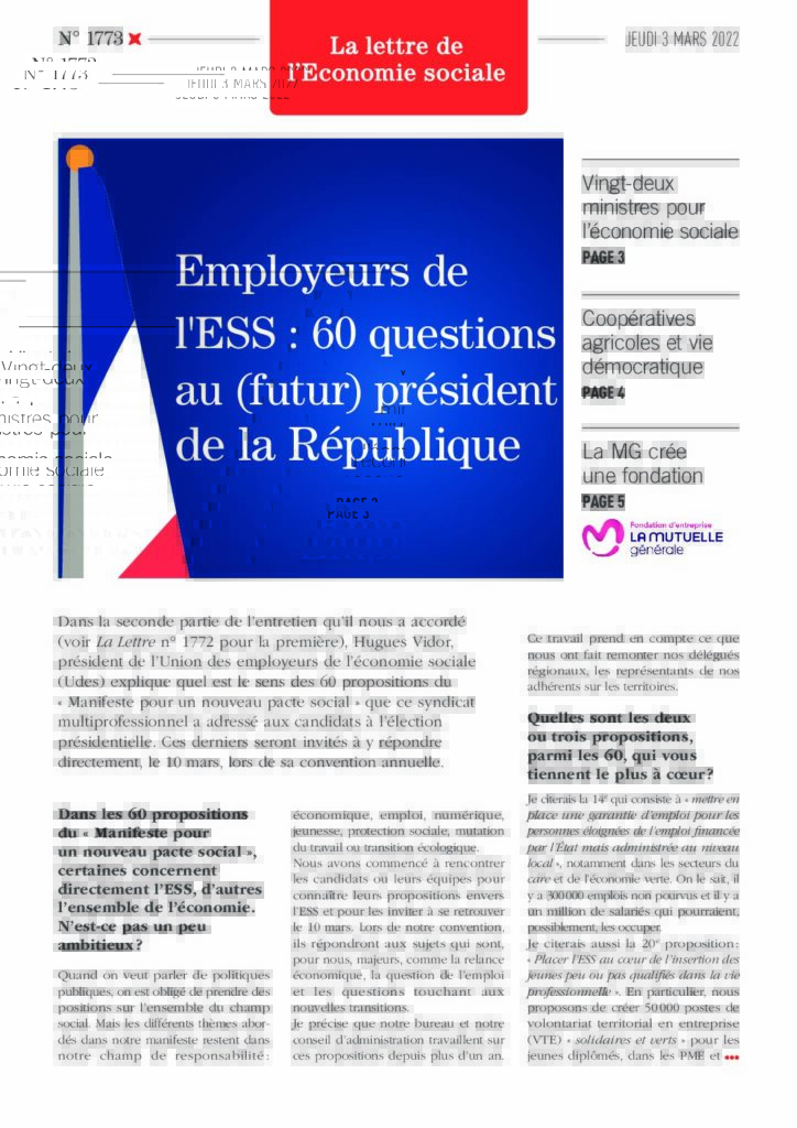 Employeurs de l'ESS : 60 questions au (futur) président de la République